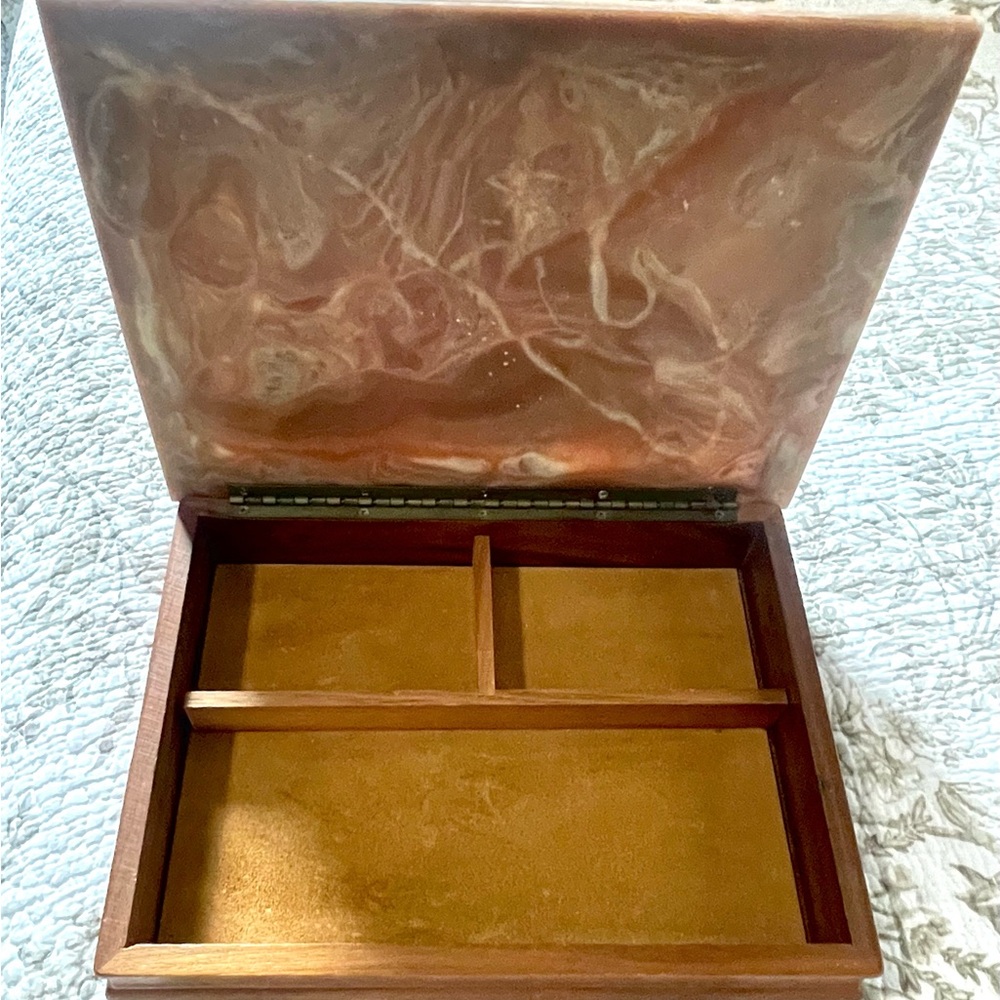 Vintage Wooden Box with Marble Lid - Picture 3 of 4